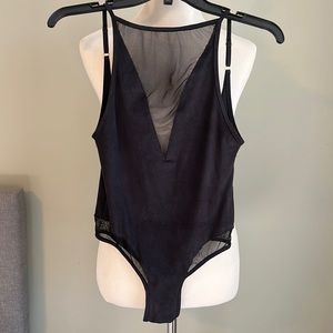 Les Coquines Black Suede and Mesh Backless Bodysuit Size 2